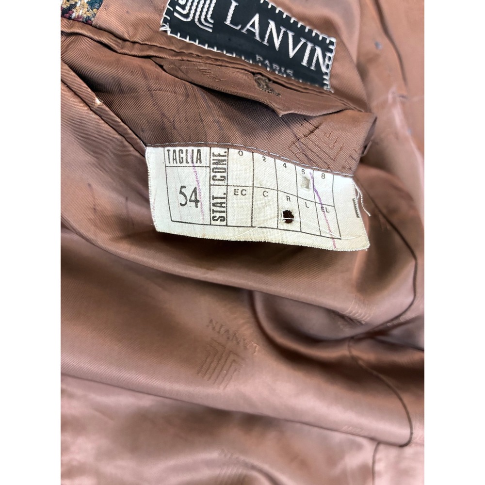 Lanvin Paris Mens Vintage Houndstooth Wool Blazer Sport Coat Brown Tan Size 54 - Picture 3 of 6